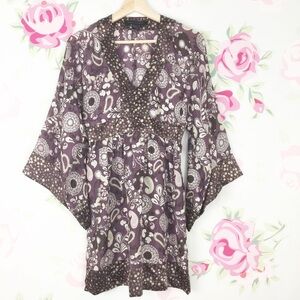 Express Floral Silk Printed Boho Tunic Blouse XS